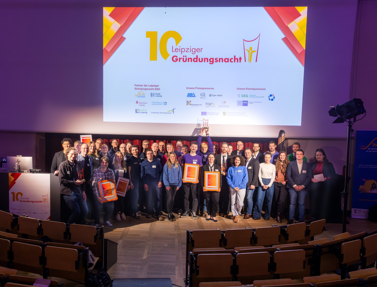 Die Gewinner:innen der Leipziger Gründungsnacht 2026 (Foro: Swen Reichhold)